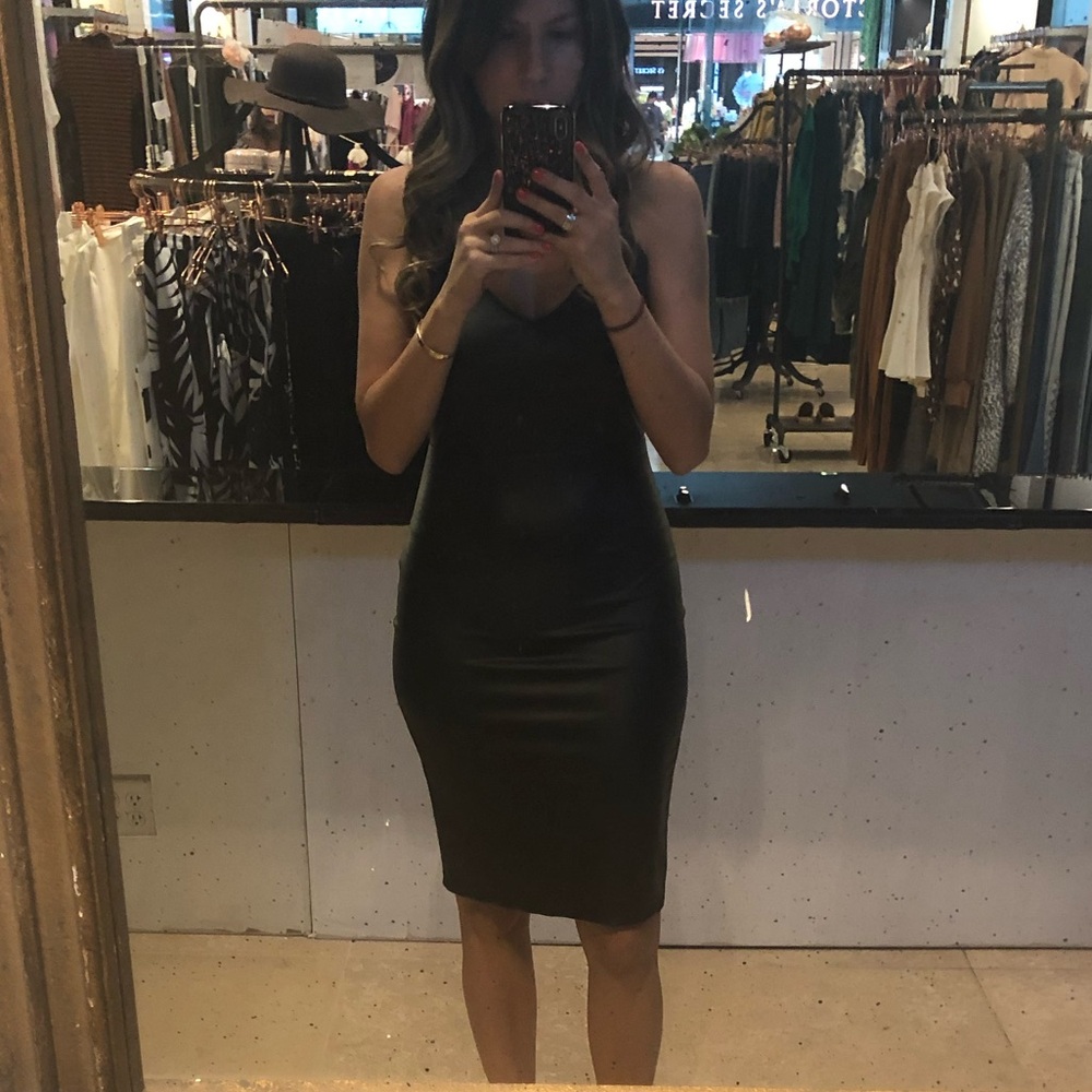 Golden Bar Black Vegan Leather Slip Dress